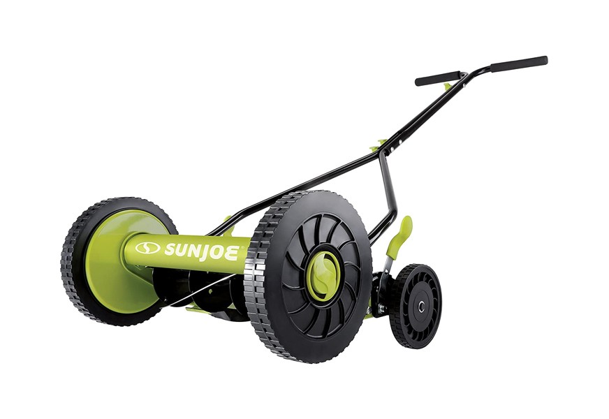 sun joe 14 inch quad wheel manual reel mower