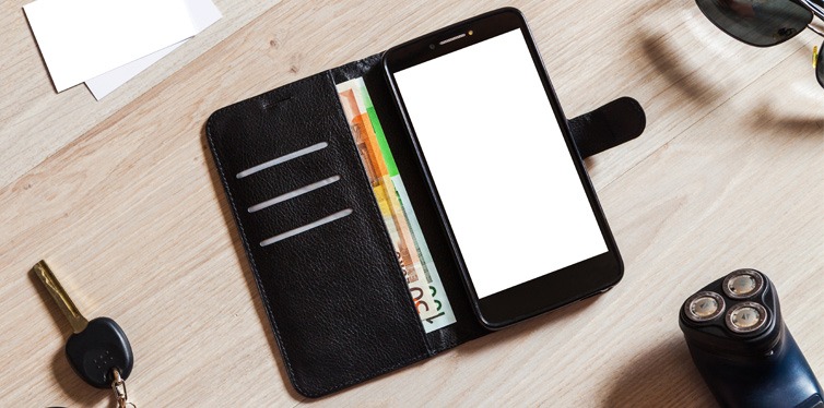 black cell phone wallet