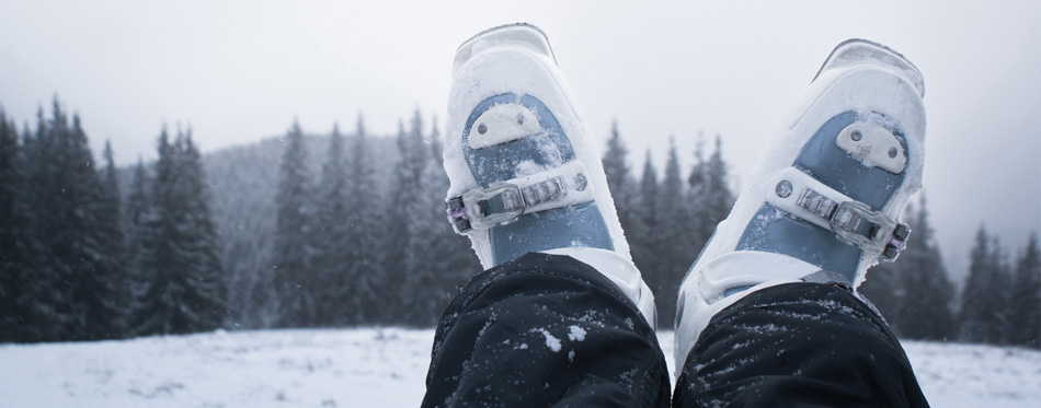 ski boots in snow