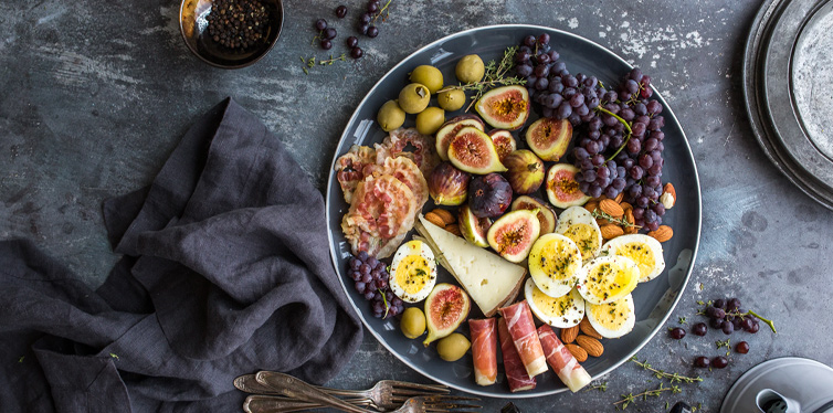 meal with eggs and grapes