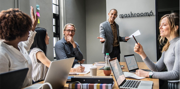 people at work smiling