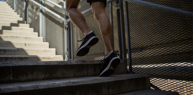 running up the stairs