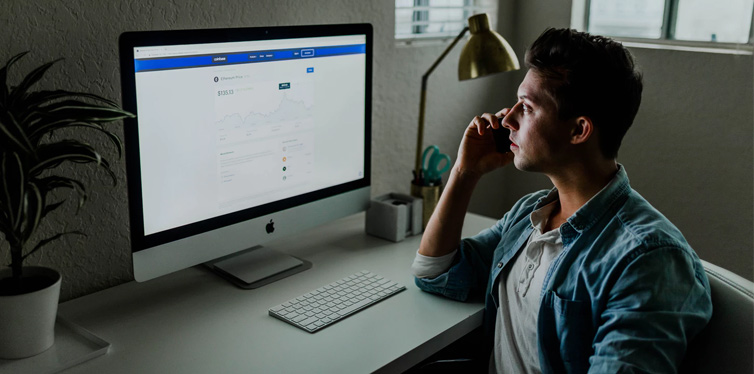 man using social media