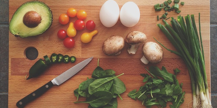mushrooms and vegetables on the cutting board
