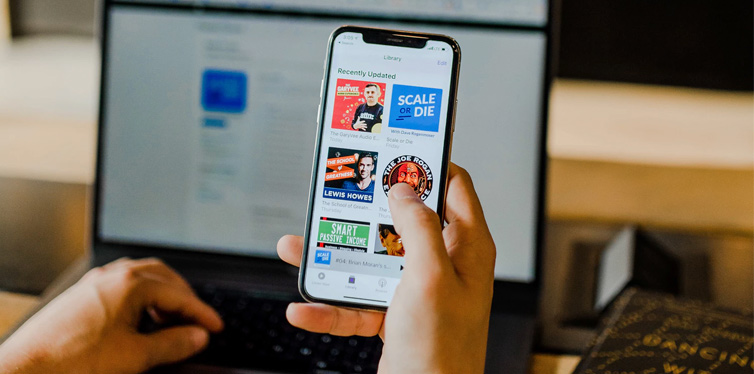 listening to podcasts