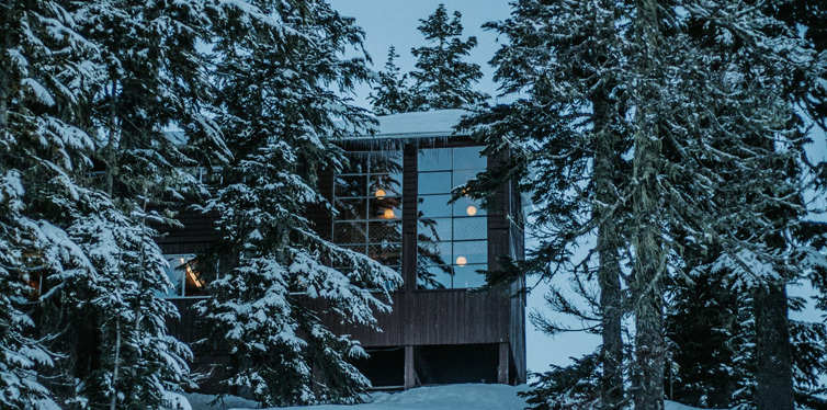 a lodge in the winter