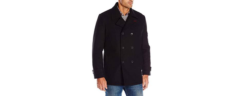 IZOD Mens Double Breasted Wool Peacoat 