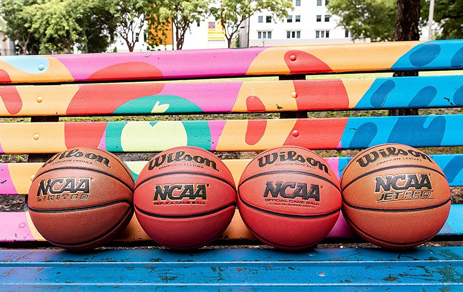 basketballs on a bench