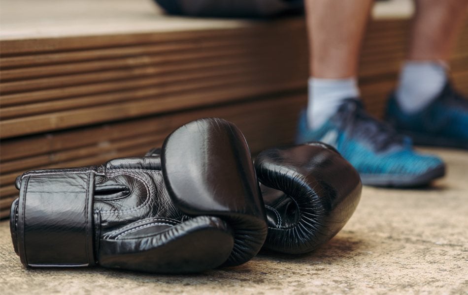 black leather boxing gloves