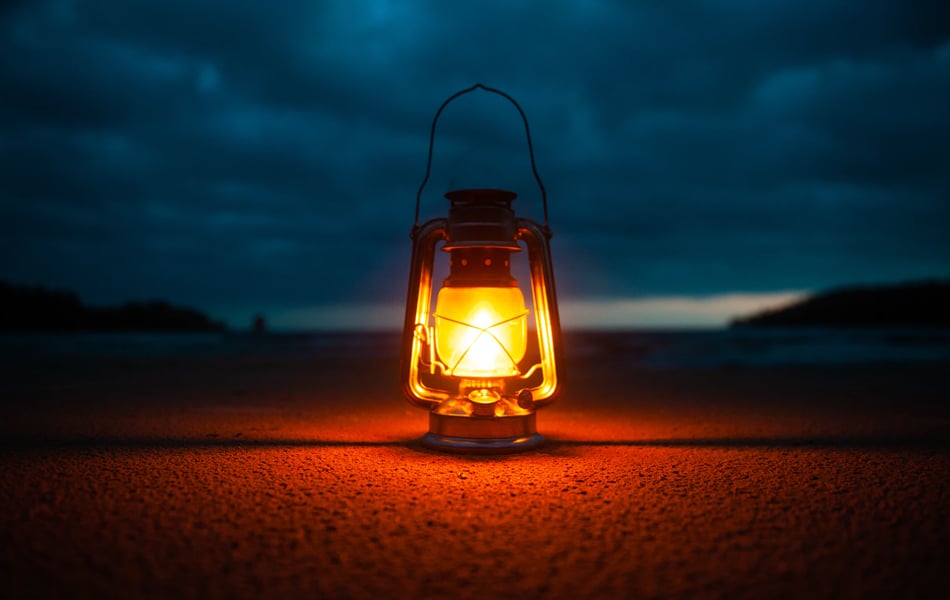 lighted oil lamp