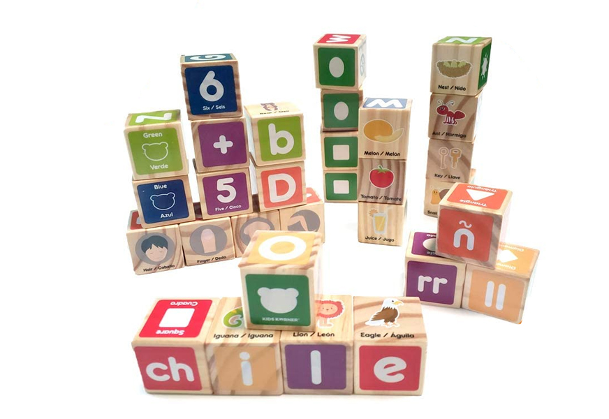 Skoolzy ABC Wooden Blocks for Toddlers 30 Wood Alphabet Blocks - 4 Pack - Montessori Stacking Letter Preschool Learning Toys Develop Language Skills
