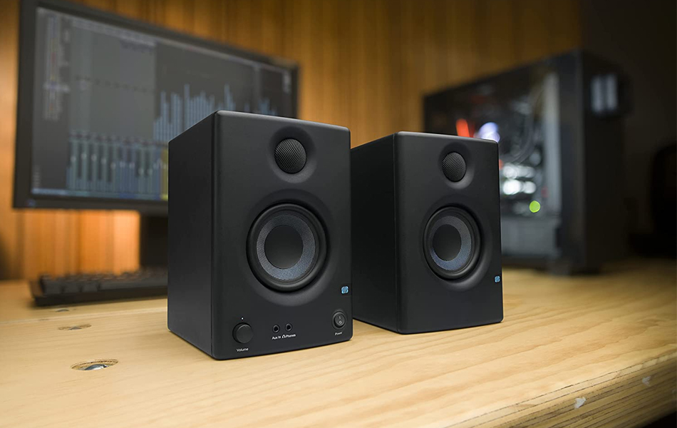 bookshelf speakers in the studio