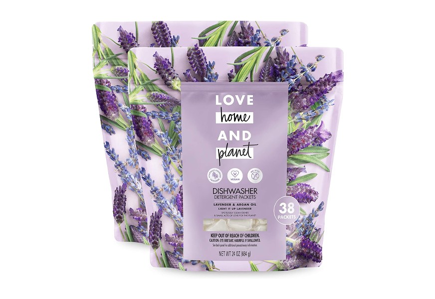 love home and planet dishwasher pods packets, lavender and argan oil