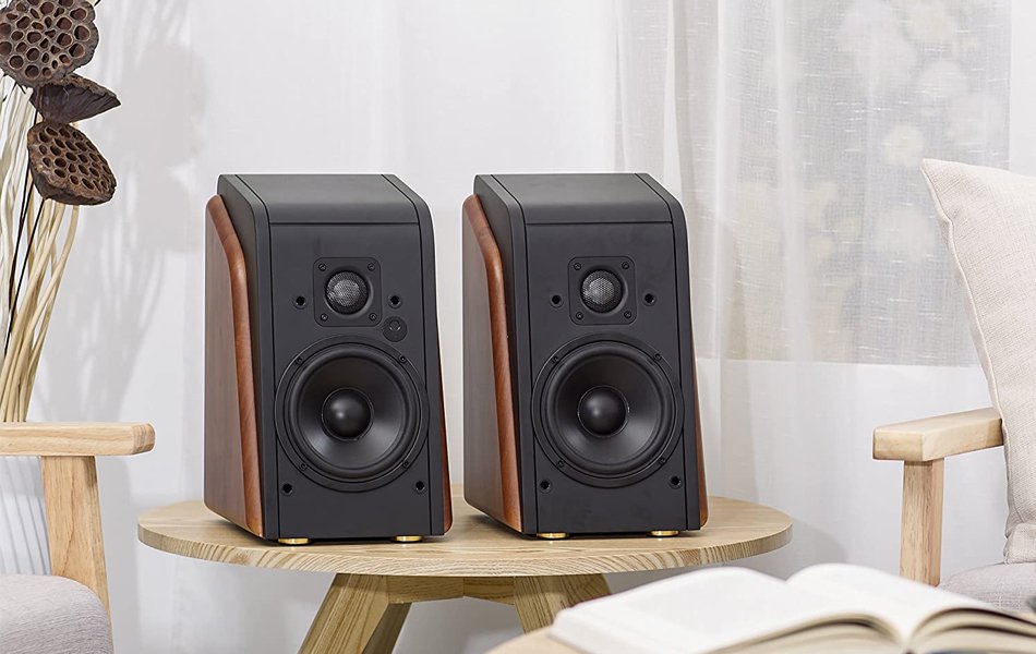 two bookshelf speakers