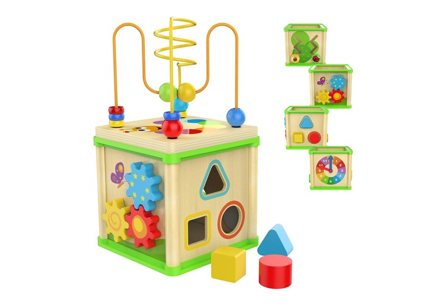 top bright wooden activity cube