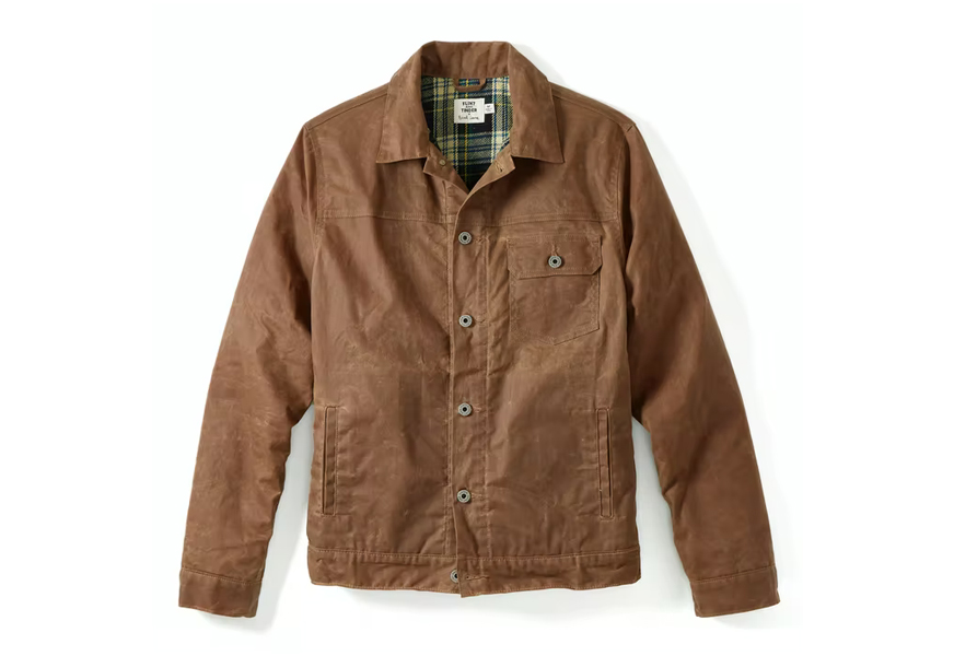 brad leone flannel lined waxed trucker jacket