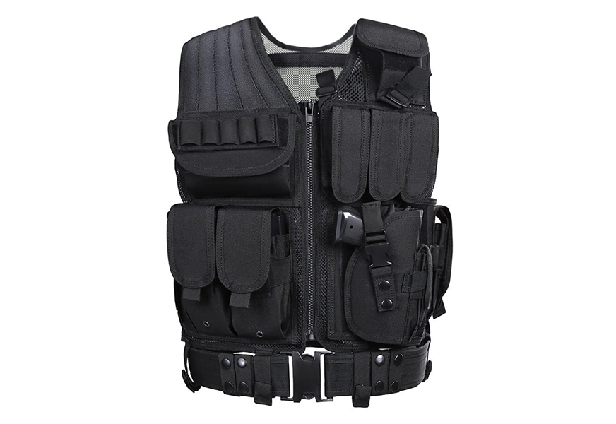 Tactical Assault Vest Black Many Pockets One Size Fits All 