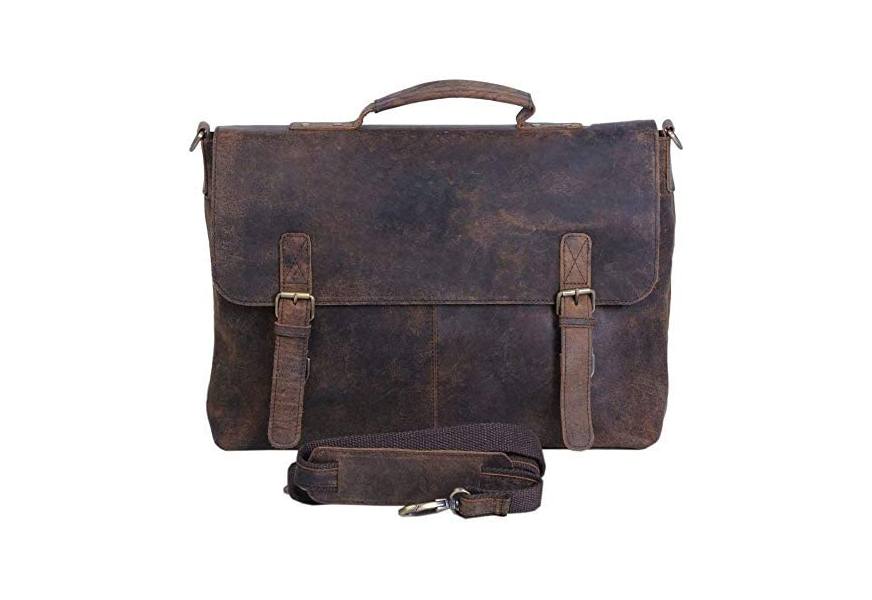 komalc retro leather laptop bag