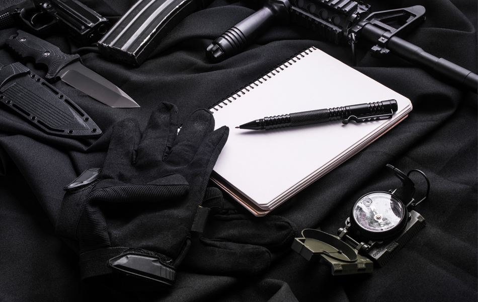 tactical pen and notebook