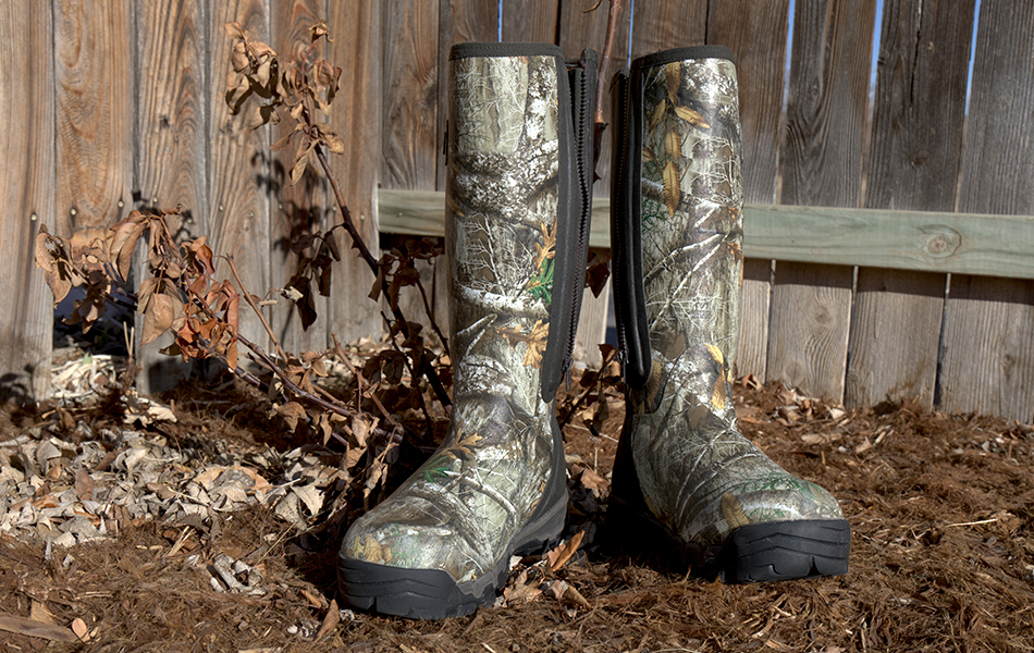 camouflage hunting boots in a natural