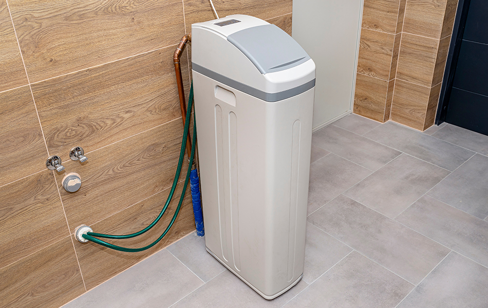 water softener standing in the boiler room