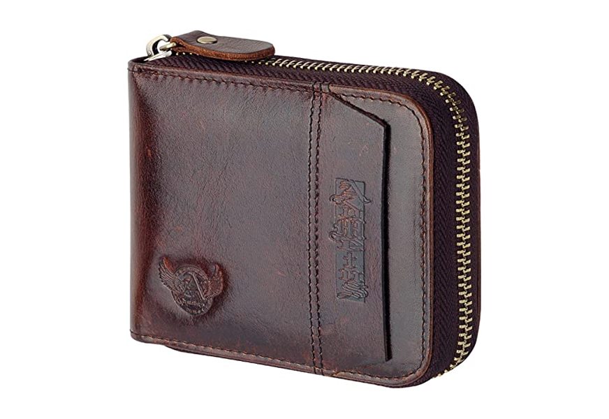 admetus genuine leather short zipper wallet for men