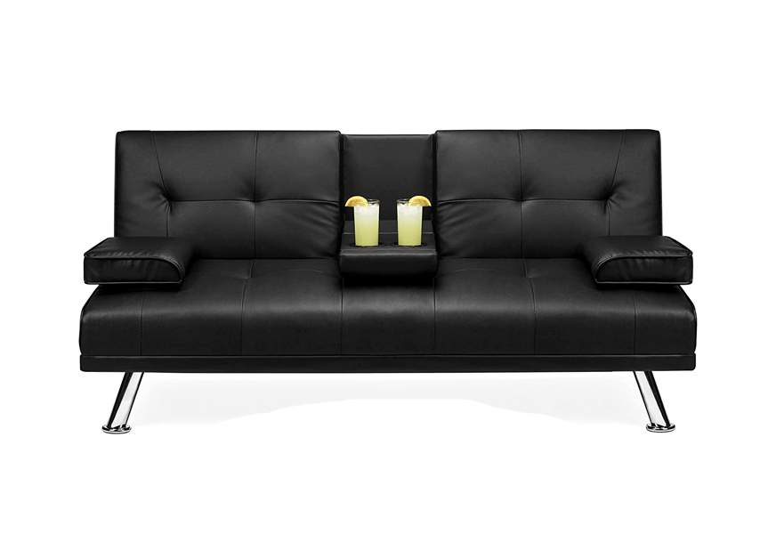 best choice products modern faux leather convertible futon sofa