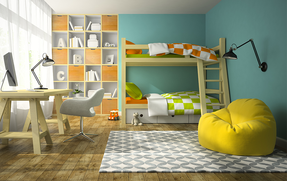 children room with bunk bed