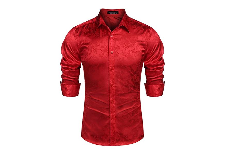 coofandy men's floral rose printed satin shirts