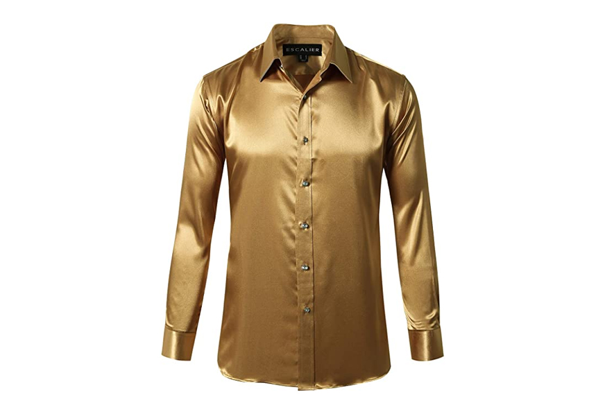 escalier men's long sleeve shiny silk dress shirt