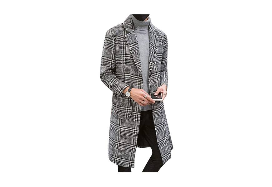uaneo single breasted plaid men's peacoat