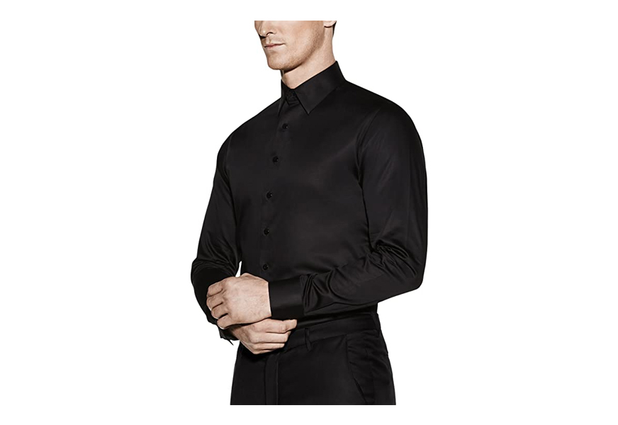 vardama men's performance black dress satin shirt