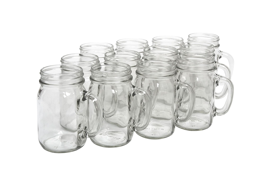 Pinkrella Mason Drinking Jars - Glass Mugs WITHOUT handle 4 pack, Mason  Jars With Sealed & Straw Lids, Glass Straws, & Cleaning Brush, Drinking