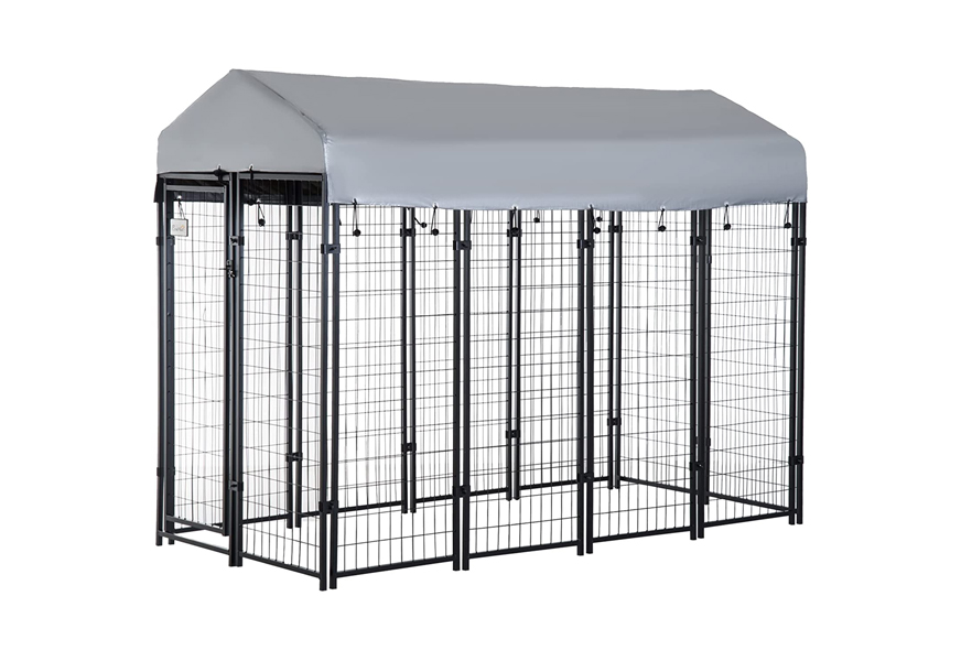 pawhut galvanized metal outdoor dog kennel