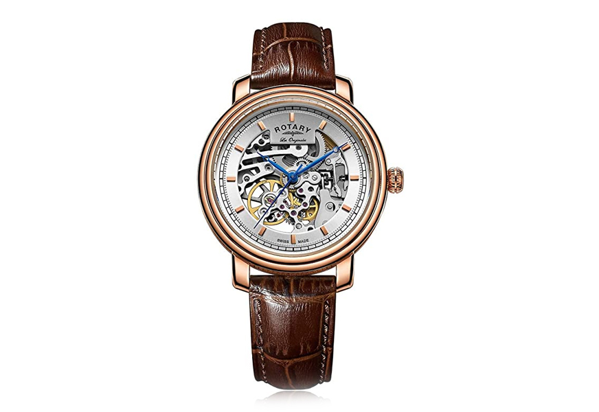 rotary men’s analog display swiss automatic skeleton watch