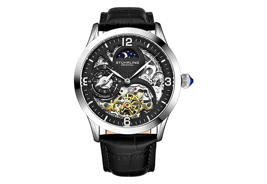 stuhrling original men’s stainless steel automatic skeleton watch