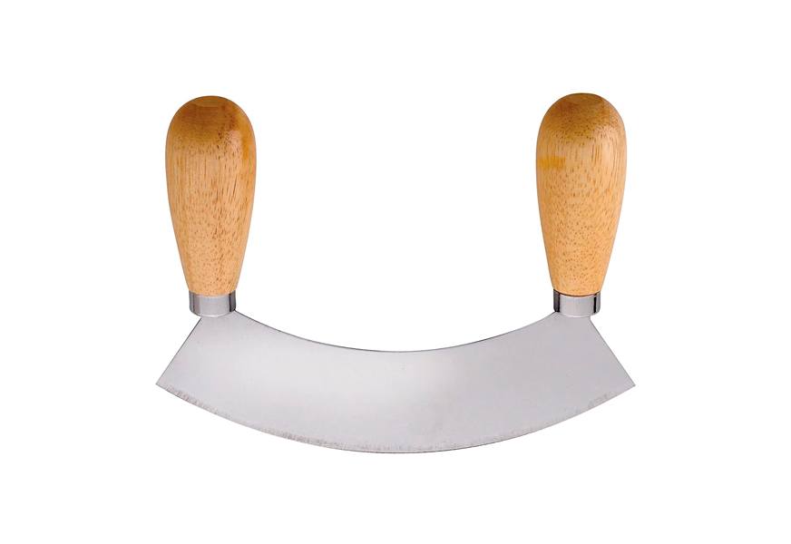 Mezzaluna Knife Salad Chopper, Stainless Steel Blade with Protective Cover  - Ergonomic Anti-Slip Handle Vegetable Chopper Mincing Knife for Pizza