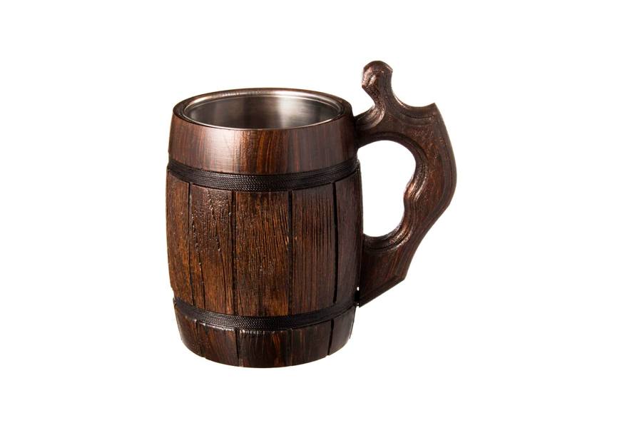 handmade beer mug oak wood stainless steel cup