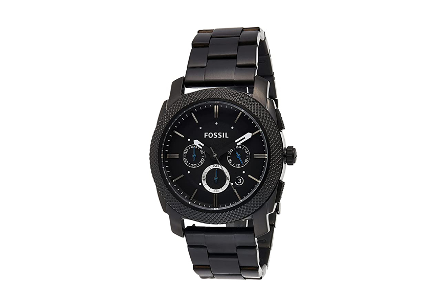 fossil machine black stainless steel chronograph