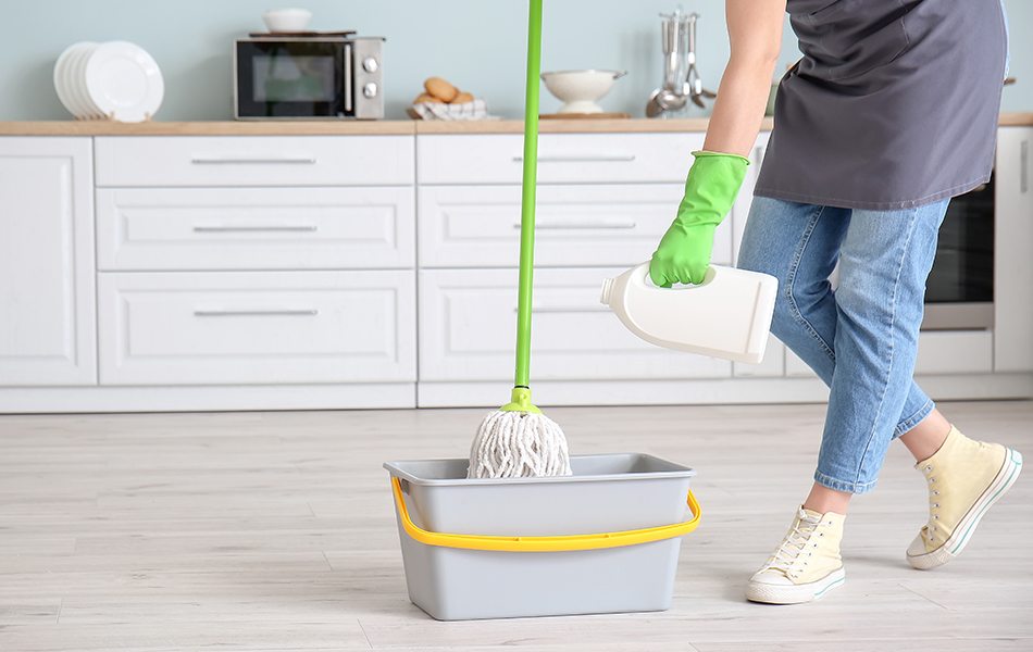 mopping floor in kitchen