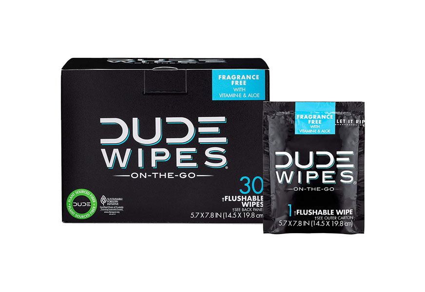 dude wipes on the go flushable wet wipes