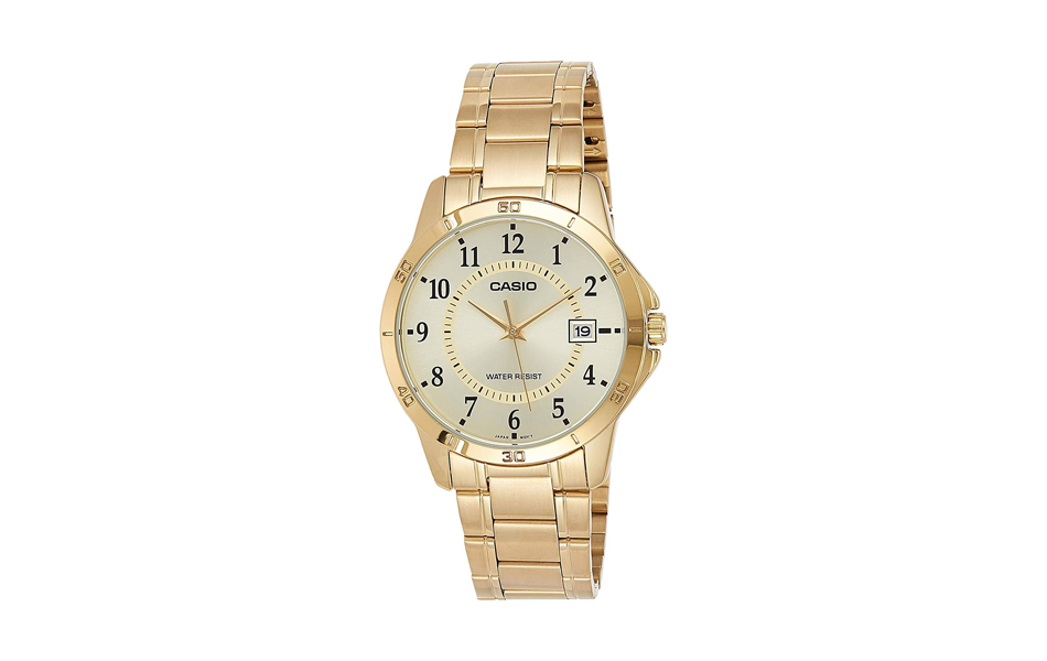 casio #mtp-v004g-9b mens standard gold tone watch