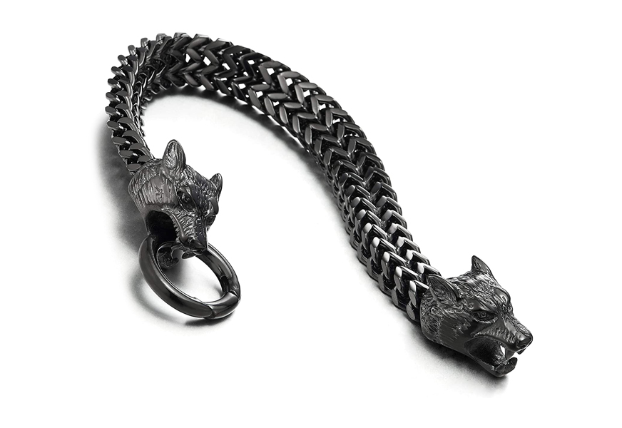 coolsteelandbeyond stainless steel wolf head chain bracelet