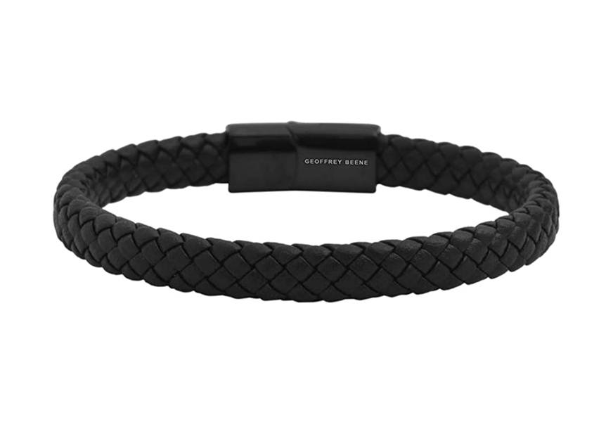 geoffrey beene men's braided genuine leather bracelet