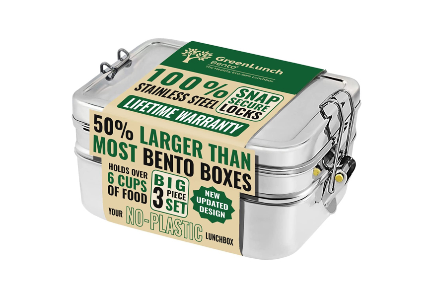 green lunch bento stainless steel 3-in-1 bento lunch box