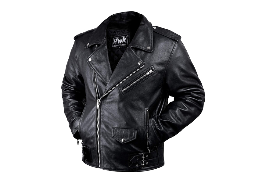 hwk vintage style leather motorcycle jacket with armor