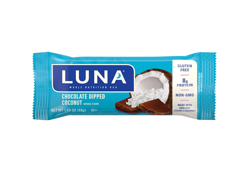 luna bar - gluten free bar - chocolate dipped coconut