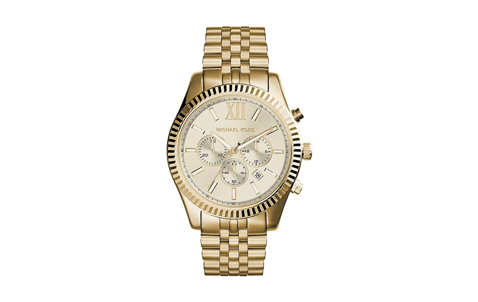 mens michael kors lexington gold-tone stainless steel watch