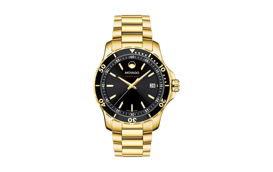 movado series 800 black dial yellow gold pvd mens watch