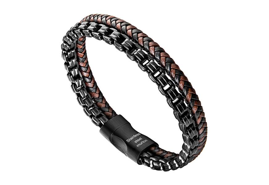 murtoo leather and steel bracelet for men